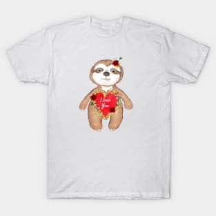 Cute Valentines Sloth bear I love you in watercolor Edit T-Shirt